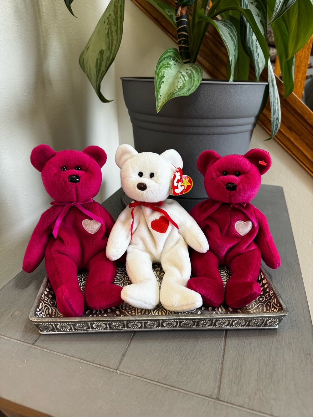 Ty Beanie Babies 1994 Valentino (white) & two 1998 Valentina (pink)